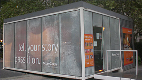 A StoryCorps sound booth