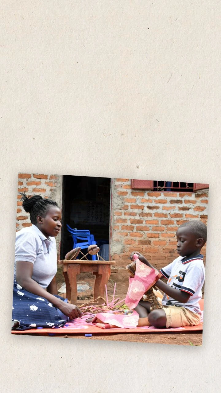 A mother crafts with her son