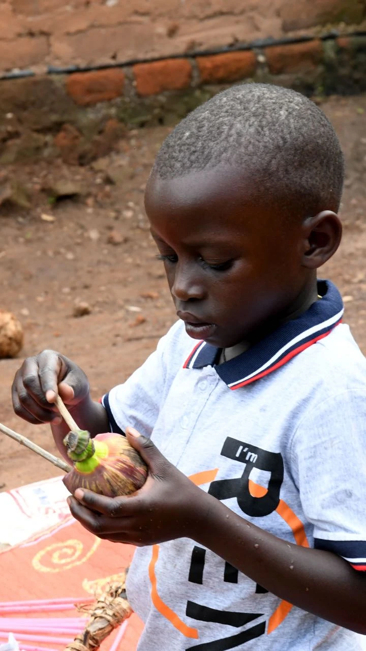 A boy eats fruit