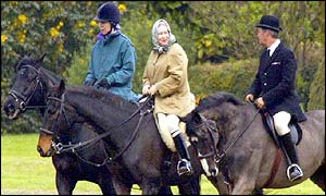 The Queen and Princess Royal riding at Windsor
