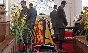 Queen Mother's coffin at the Royal Chapel of All Saints 