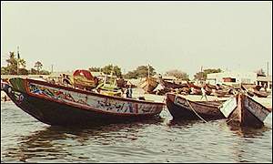 Fishing boats at sea in Senegal