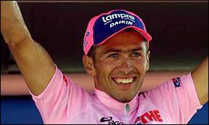 Italian cyclist Gilberto Simoni faces being thrown out of the Giro d'Italia