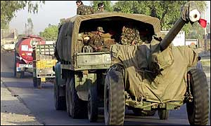 155mm Bofors Howitzer being moved in Samba sector south of Jammu