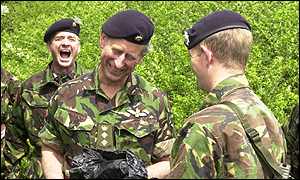 Charles talks with some of the soldiers