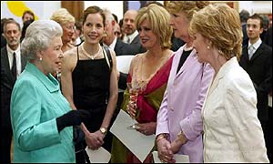 The Queen with (l-r): Darcy Bussell, Joanna Lumley, Penelope Keith and Patricia Hodge