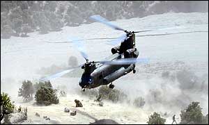 Royal Navy helicopter in the Afghan mountains