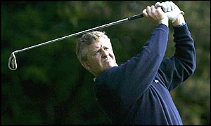 Colin Montgomerie plays the second hole at Wentworth