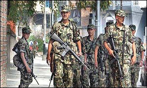 Troops patrol outside Royal Palace in Kathmandu