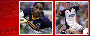 The Brumbies' Andrew Walker (left) and Norm Maxwell of the Crusaders