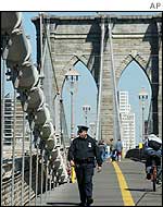 Police patrol on Brooklyn  Bridge