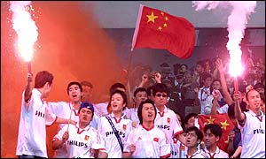 Chinese football fans in Shanghai