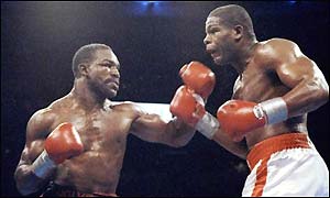 Evander Holyfield trades blows with Riddick Bowe in 1992