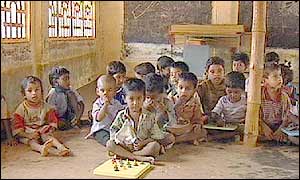 Tamil children at a makeshift nursery in a refugee camp in Madras