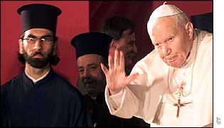 Pope John Paul II (right) in Sofia's cathedral of St Alexander Nevsky