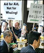 Greenpeace protesters  at Whaling conference