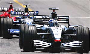 David Coulthard leads Juan Pablo Montoya and Michael Schumacher in the Monaco Grand Prix