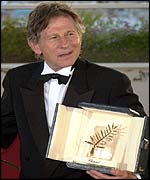 Roman Polanski holding the Palme d'Or