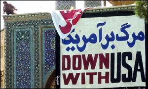 An anti-US sign at a demonstration to support Iran's supreme leader