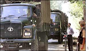 A convoy of Indian military forces