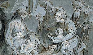 Detail of Virgin and Child adored by St Elizabeth and the infant St John by Martin Johann Schmidt
