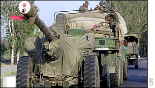 An Indian Army truck tows a howitzer towards the line of control