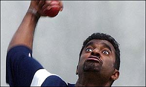 Muralitharan bowling in the nets at Edgbaston
