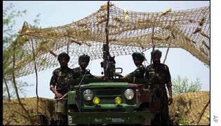 Indian army soldiers in their bunker, near the border with Pakistan.