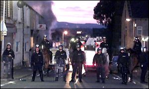 Riot police in Burnley