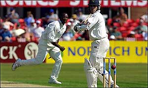 Malcolm bowling against Yorkshire
