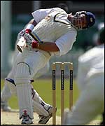 Yorkshire's Darren Lehmann takes evasive action