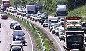 Traffic jam on the A12 near Colchester on Friday