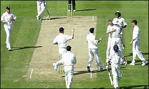 Matthew Hoggard celebrates