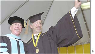 Steven Spielberg (right) and Robert Maxon, president of California State University at Long Beach during the ceremony