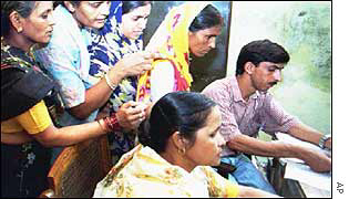 Voters at a polling centre in India