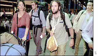 US tourists flying out of the Delhi international airport