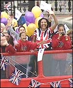 Performers on a bus