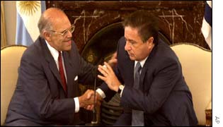 President of Uruguay Jorge Batlle, left, and President of Argentina Eduardo Duhalde