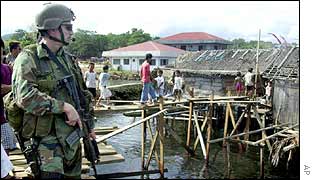 American soldier in Kumalarang village on Basilan island