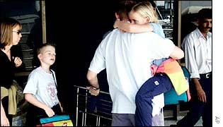British family at Delhi airport 