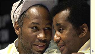 Lennox Lewis and Emanuel Steward at the news conference
