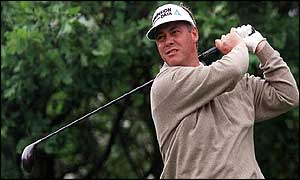 Darren Clarke tees off at the seventh hole