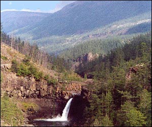 A view of exposed basaltic lava and the River Tembenchi, in the Siberian Flood Basalt Province, northern Siberia