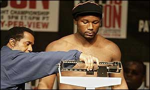 World heavyweight champion Lennox Lewis weighs in