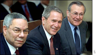 George Bush, Colin Powell, Donald Rumsfeld