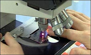 Scientist using a microscope