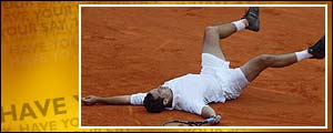 Albert Costa celebrates his French Open win with a victory roll
