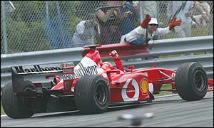 Michael Schumacher on his victory lap in Montreal