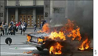 Burnt-out car in Moscow