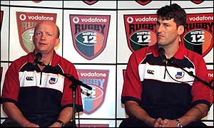 Mark McBain with former Reds skipper John Eales